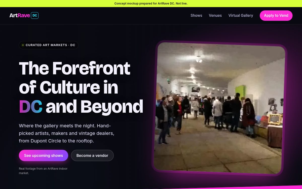 ArtRave DC concept homepage